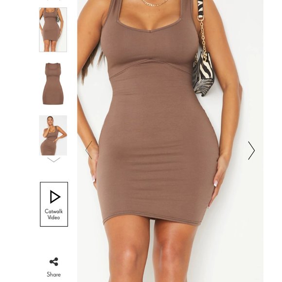 PLT CHOCOLATE BROWN COTTON UNDERBUST BODYCON DRESS - Picture 2 of 5